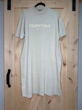 Fear Of God Essentials Oversized T-Shirt Dress XS Beige 100% Cotton